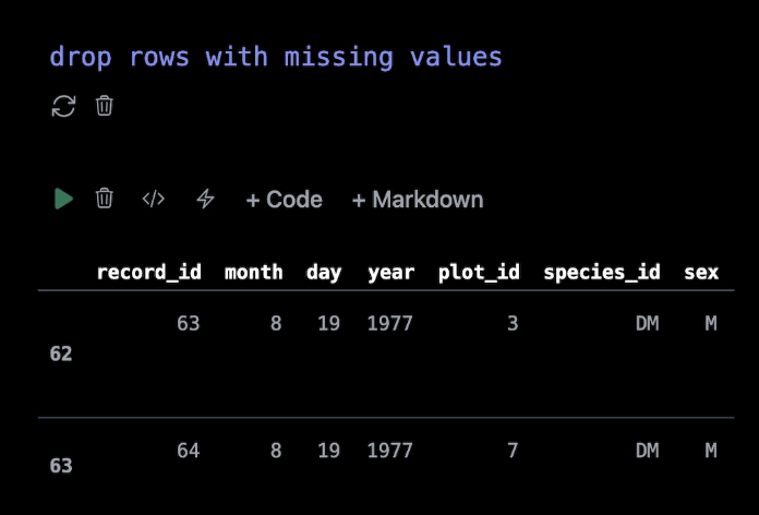 Filter out rows with missing values